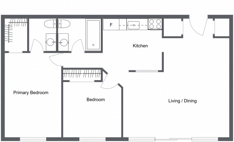Floor plan for 2 beds, 1.5 baths, 850 sqft